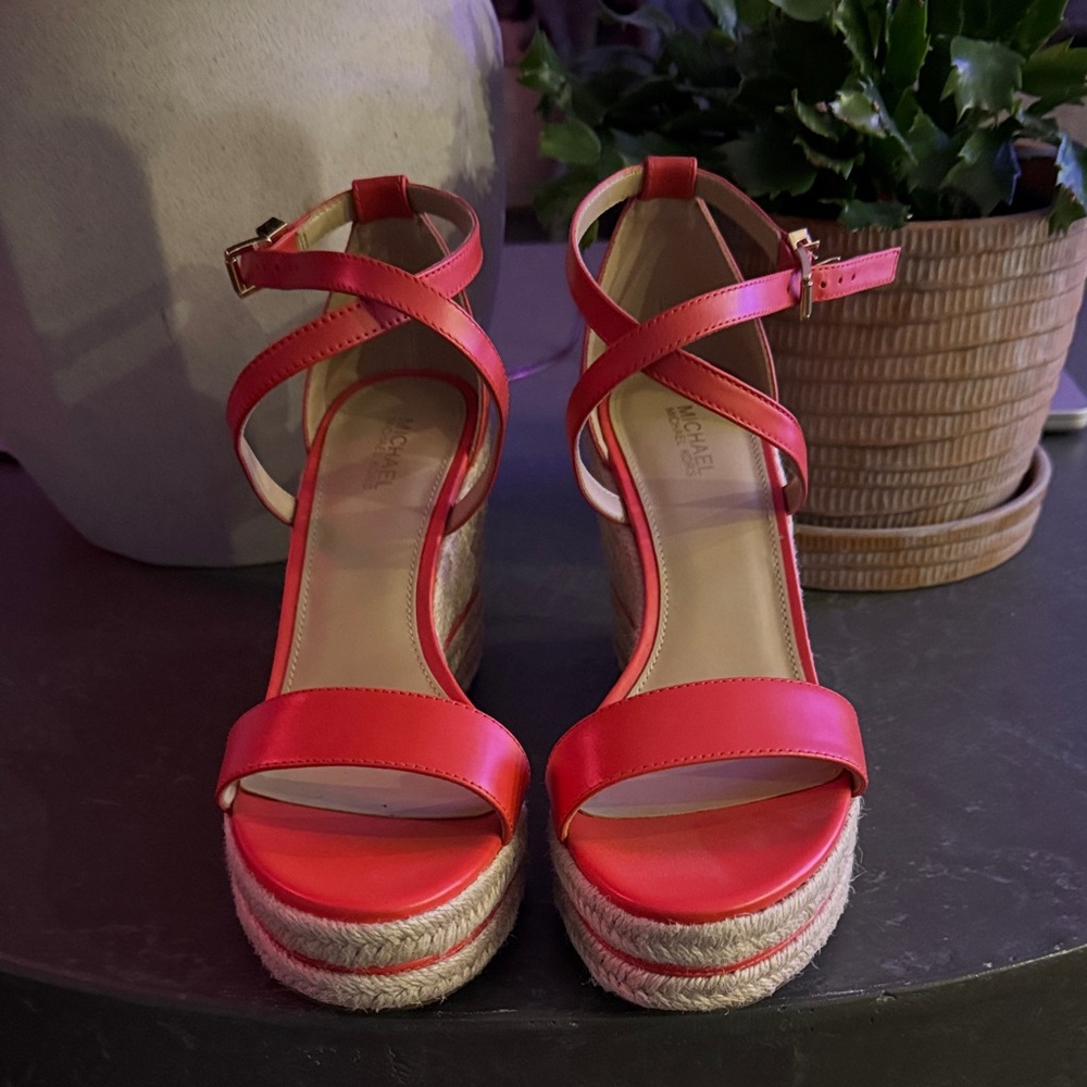 MICHAEL Michael Kors Orange Red Strappy Wedge Sandals